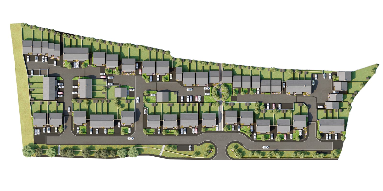 Aerial view of the Hallstead Meadow development, computer-generated image