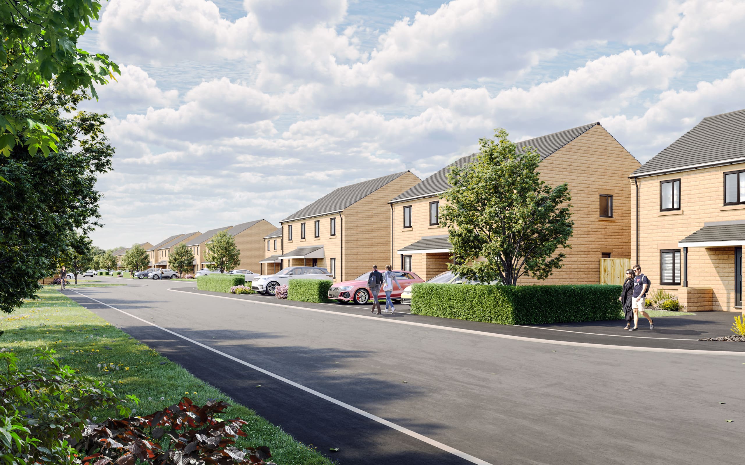 Street scene, computer-generated image of homes at Hallstead Meadow